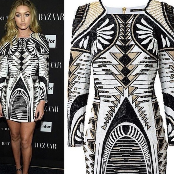 Balmain H&M Rhinestone Beaded Embellished Dress US 8 RARE New Years Party - Picture 3 of 16